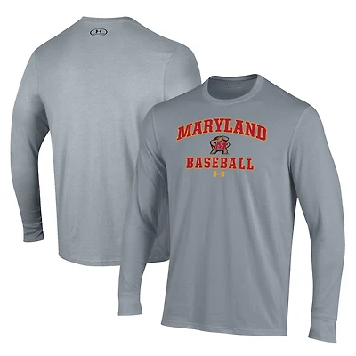 T-shirt de baseball Under Armour gris à manches longues pour homme, motif Maryland Terrapins