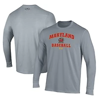 T-shirt de baseball Under Armour gris à manches longues pour homme, motif Maryland Terrapins