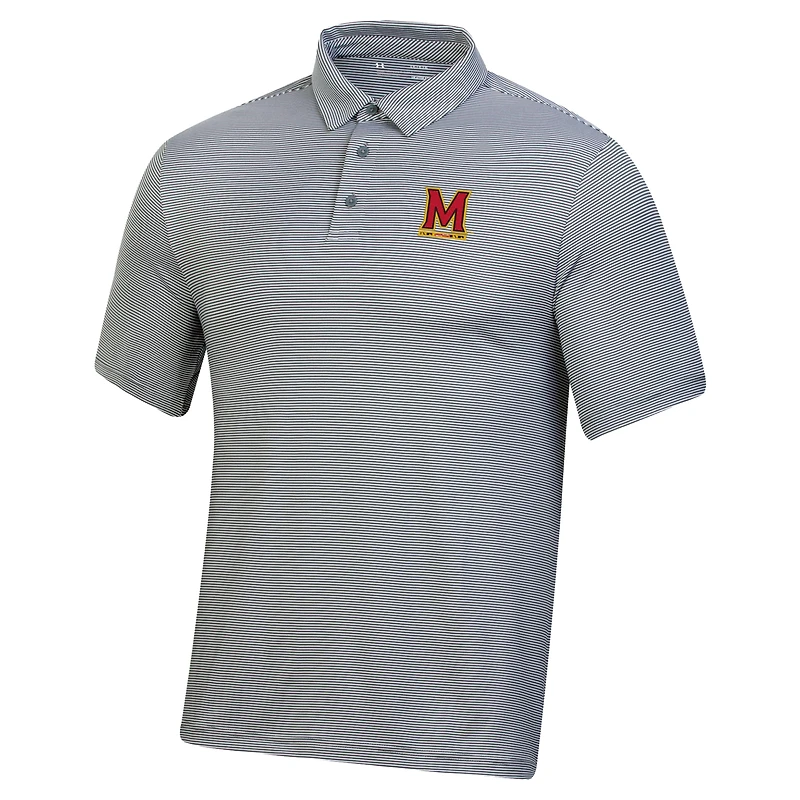 Men's Under Armour Gray Maryland Terrapins T2 Green Bridge Stripe Polo