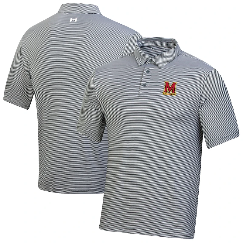 Polo Under Armour gris Maryland Terrapins T2 à rayures vertes Bridge pour homme