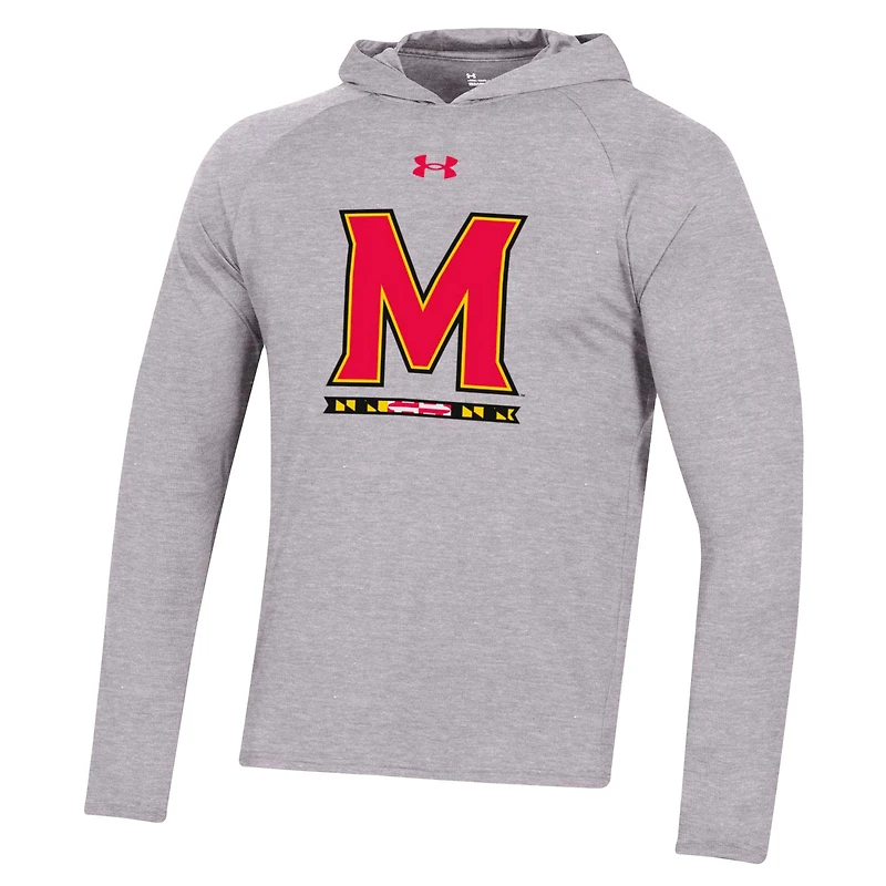 Under Armour Heather Grey Maryland Terrapins School Logo Raglan T-shirt à manches longues pour homme Performance