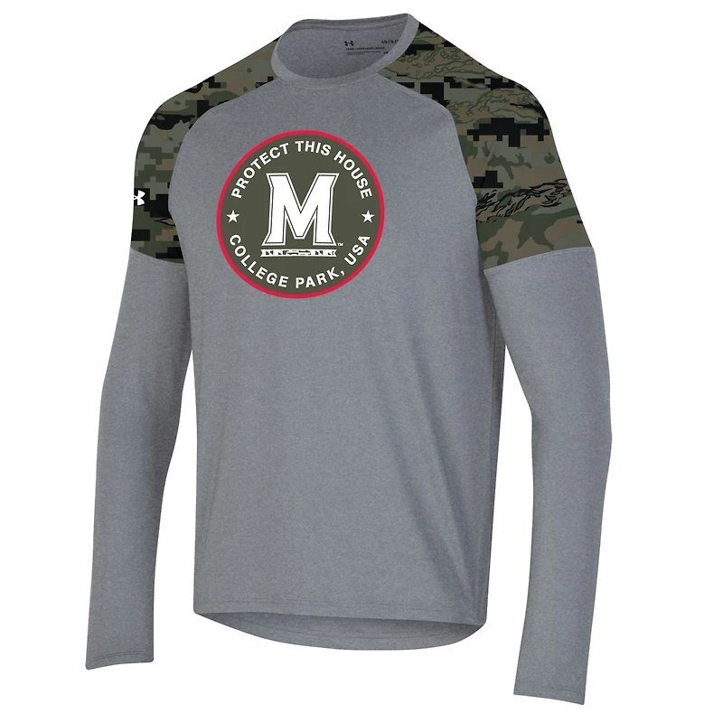 Men's Under Armour Heathered Gray/Camo Maryland Terrapins Freedom Long Sleeve T-Shirt