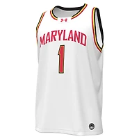 Men's Under Armour #1 White Maryland Terrapins Replica Basketball Jersey
