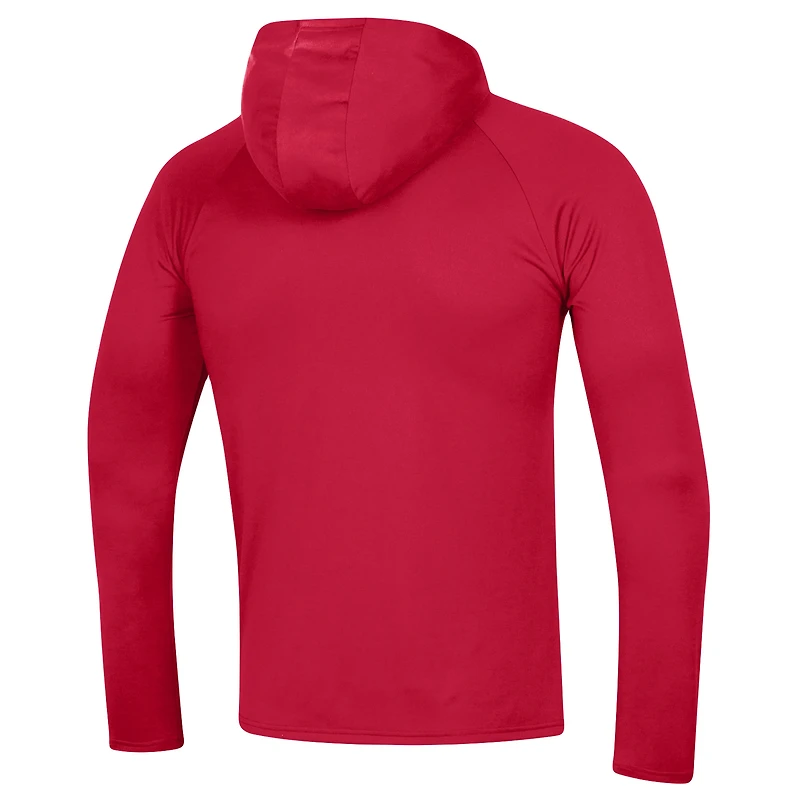 Men's Under Armour Red Maryland Terrapins 2023 Sideline Tech Hooded Raglan Long Sleeve T-Shirt