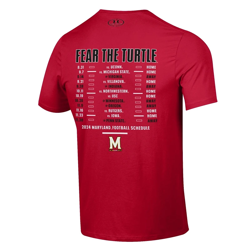 T-shirt de performance pour homme Under Armour Red Maryland Terrapins 2024 Football Schedule