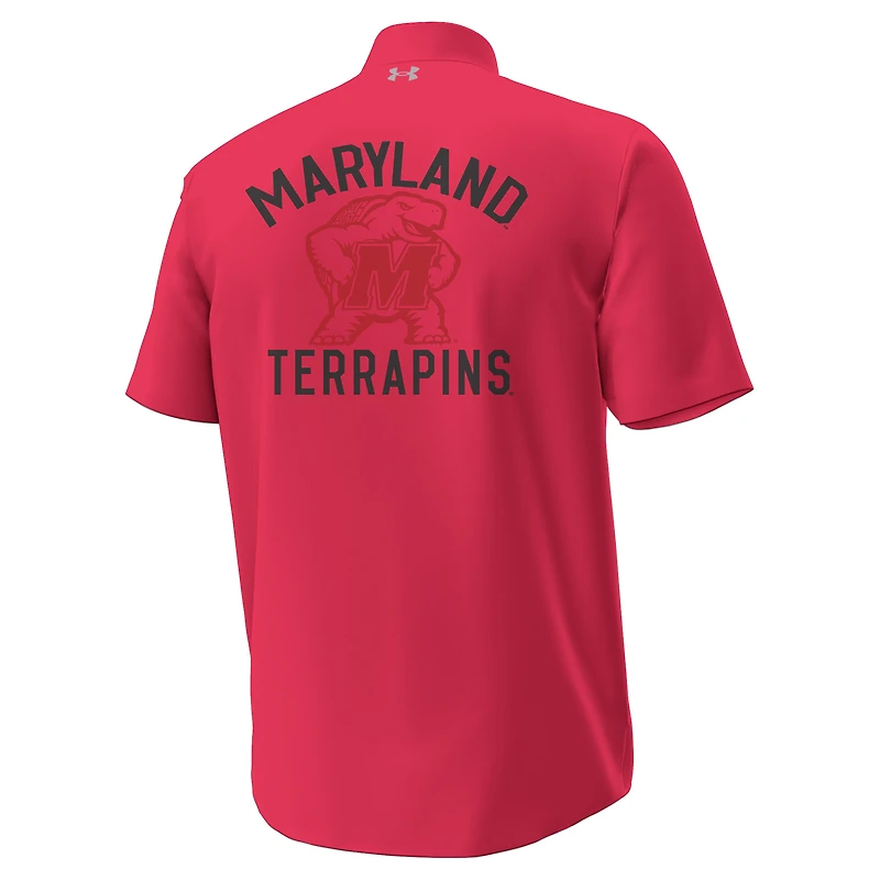 Men's Under Armour  Red Maryland Terrapins Gameday Armourfuse Camp Button-Up Shirt