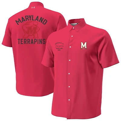 Men's Under Armour  Red Maryland Terrapins Gameday Armourfuse Camp Button-Up Shirt