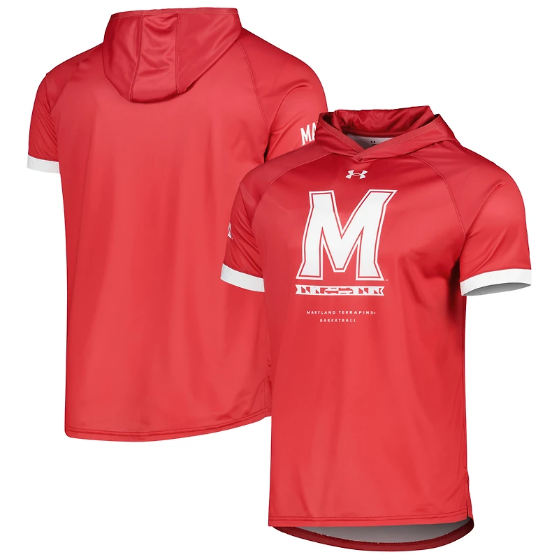 T-shirt à capuche rouge raglan pour hommes Under Armour Maryland Terrapins On-Court