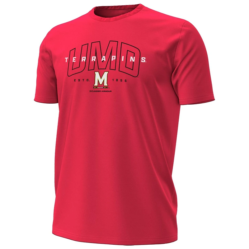 T-shirt Under Armour rouge Maryland Terrapins Overlay Performance pour homme