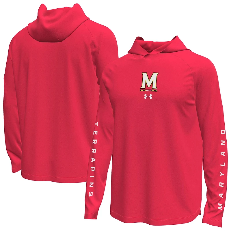 T-shirt à capuche et manches longues Under Armour Maryland Terrapins Tech Stretch pour homme