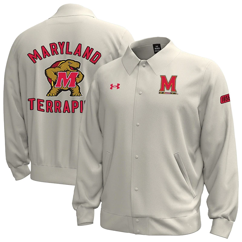 Men's Under Armour Stone Maryland Terrapins Gameday Icon Full-Snap Fleece Jacket
