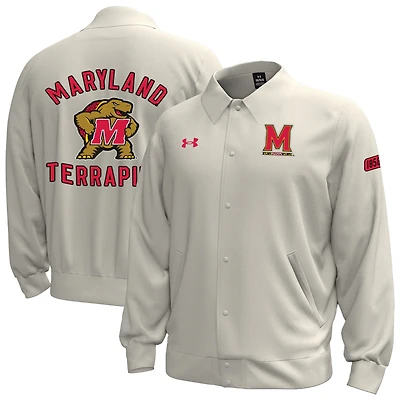Men's Under Armour Stone Maryland Terrapins Gameday Icon Full-Snap Fleece Jacket