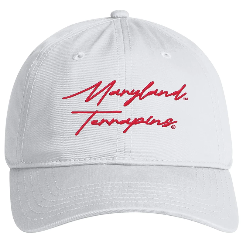 Men's Under Armour White Maryland Terrapins College Essentials Washed Cotton Blend Adjustable Hat
