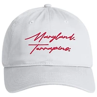 Men's Under Armour White Maryland Terrapins College Essentials Washed Cotton Blend Adjustable Hat
