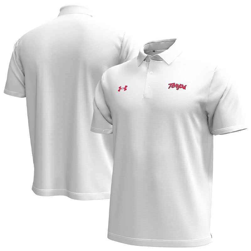 Polo Performance à rayures sur la poitrine pour homme Under Armour Maryland Terrapins Playoff White