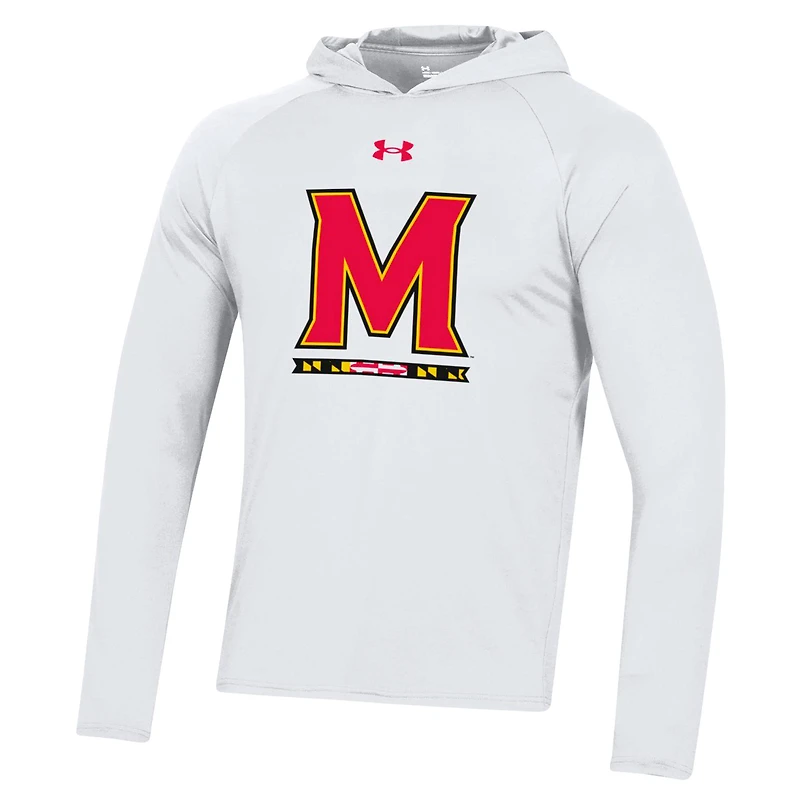 T-shirt à manches longues raglan avec logo de l'école Maryland Terrapins Under Armour pour homme, blanc
