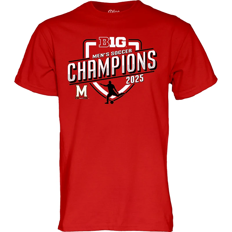 Unisex Blue 84 Red Maryland Terrapins 2025 Big Ten Men's Soccer Regular Season Champions T-Shirt