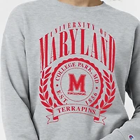 Women's Champion  Heather Gray Maryland Terrapins Academic Crest Powerblend Crewneck Sweatshirt