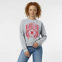 Women's Champion  Heather Gray Maryland Terrapins Academic Crest Powerblend Crewneck Sweatshirt
