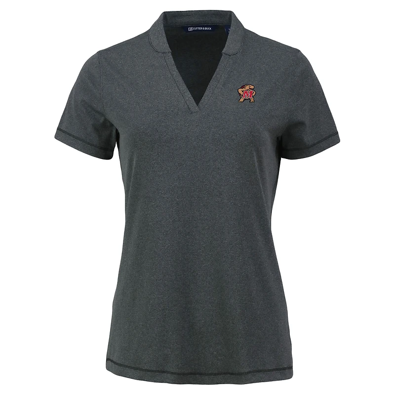 Women's Cutter & Buck Heather Black Maryland Terrapins Forge Blade Collar V-Neck Top