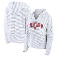 Women's Fanatics White/Gray Maryland Terrapins Arch Logo Striped Notch Neck Pullover Hoodie