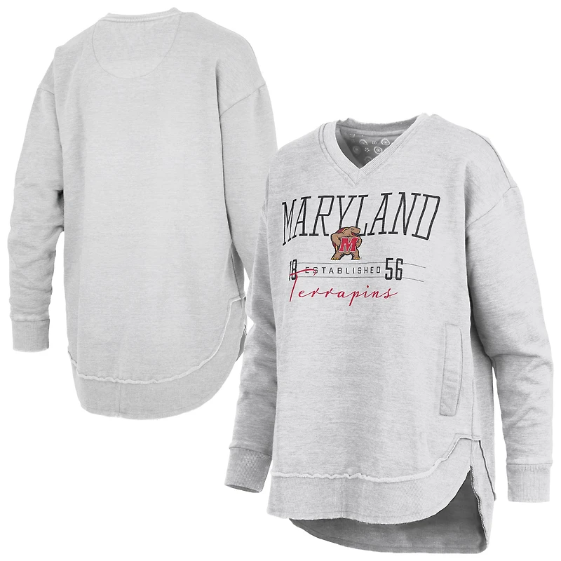 Women's Pressbox Heather Gray Maryland Terrapins Marcus East Hall Poncho V-Neck Sweatshirt