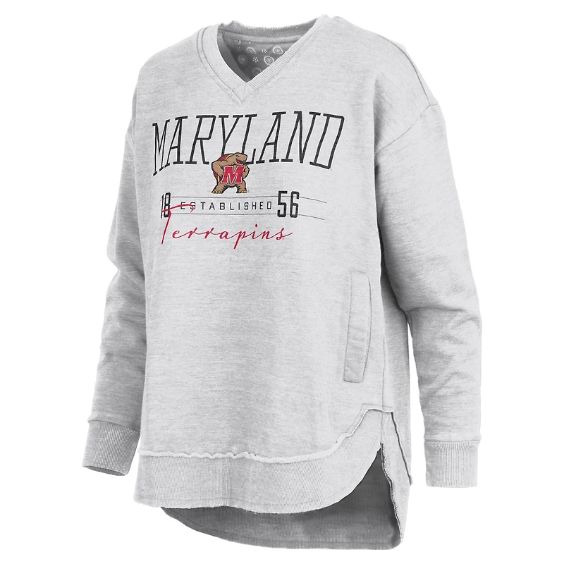 Women's Pressbox Heather Gray Maryland Terrapins Marcus East Hall Poncho V-Neck Sweatshirt