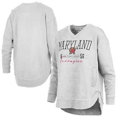 Women's Pressbox Heather Gray Maryland Terrapins Marcus East Hall Poncho V-Neck Sweatshirt