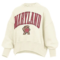 Women's Pressbox Natural Maryland Terrapins Oversized Waist-Length Crewneck Sweatshirt