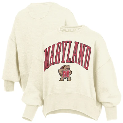 Women's Pressbox Natural Maryland Terrapins Oversized Waist-Length Crewneck Sweatshirt
