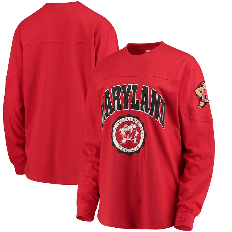 Women's Pressbox Red Maryland Terrapins Edith Long Sleeve Oversized Top