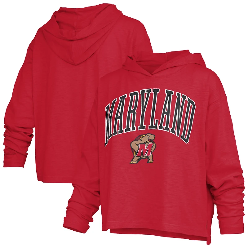 Women's Pressbox  Red Maryland Terrapins Nelson Arch Over Logo Long Sleeve Hooded Slub T-Shirt