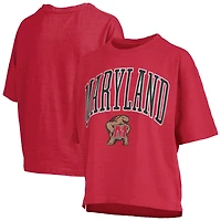 Women's Pressbox Red Maryland Terrapins Nelson Arch Over Logo Waist Length Oversized Slub T-Shirt