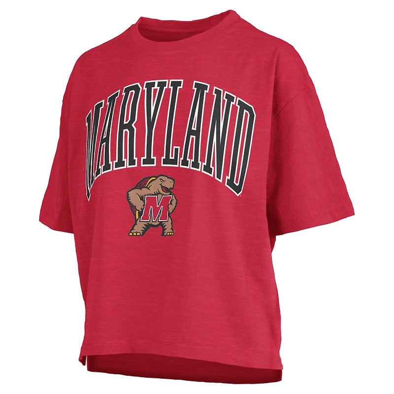 Women's Pressbox Red Maryland Terrapins Nelson Arch Over Logo Waist Length Oversized Slub T-Shirt