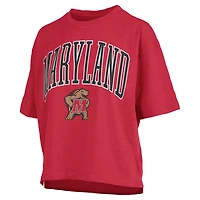 Women's Pressbox Red Maryland Terrapins Nelson Arch Over Logo Waist Length Oversized Slub T-Shirt