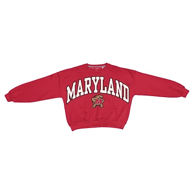 Women's Pressbox Red Maryland Terrapins Oversized Janice Waist-Length Sweatshirt