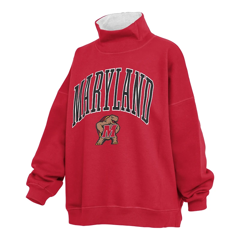 Women's Pressbox Red Maryland Terrapins Oversized Mock Neck Sweatshirt