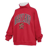 Women's Pressbox  Red Maryland Terrapins Oversized Mock Neck Sweatshirt