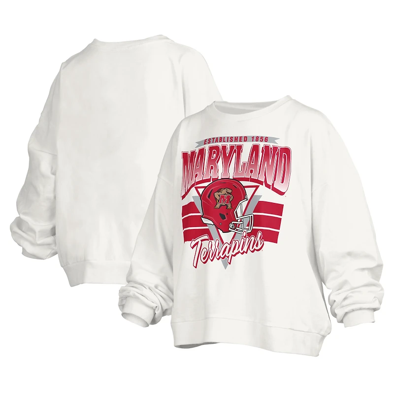 Sweat-shirt surdimensionné à logo rétro Janice des Maryland Terrapins pour femme Pressbox White