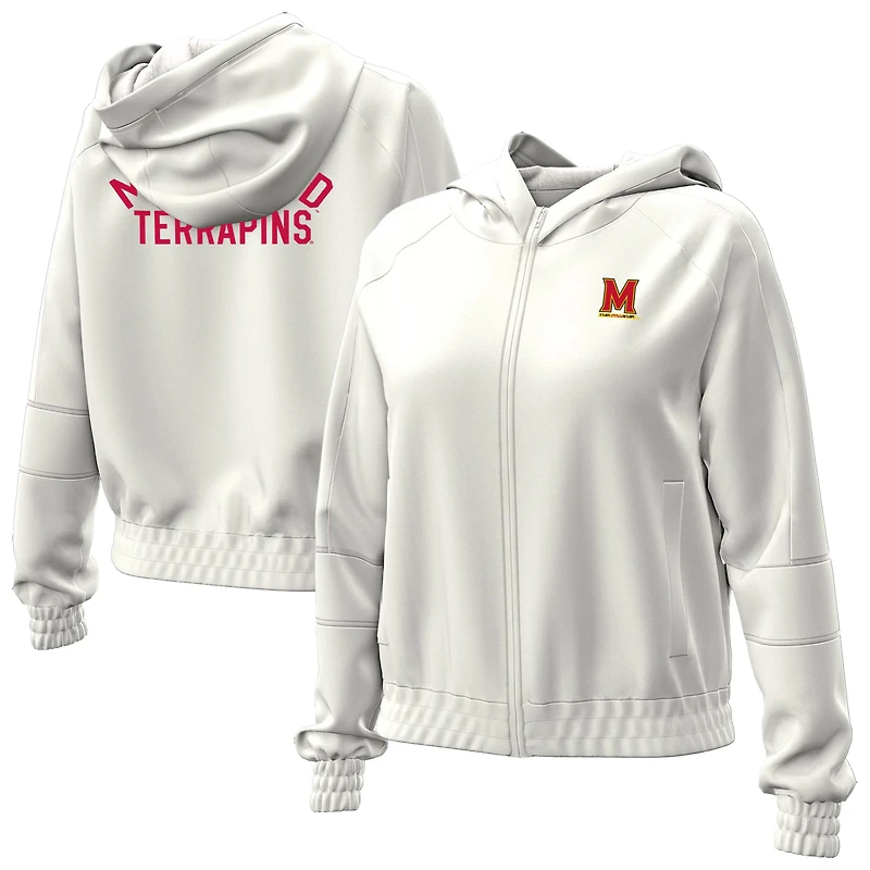 Women's Under Armour Natural Maryland Terrapins Gameday Rival Fleece Full-Zip Cropped Hoodie