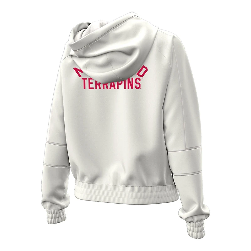 Women's Under Armour Natural Maryland Terrapins Gameday Rival Fleece Full-Zip Cropped Hoodie