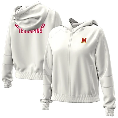 Women's Under Armour Natural Maryland Terrapins Gameday Rival Fleece Full-Zip Cropped Hoodie