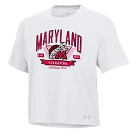 Women's Under Armour White Maryland Terrapins Essentials Icon Ultra-Soft Tri-Blend Boxy Cropped T-Shirt