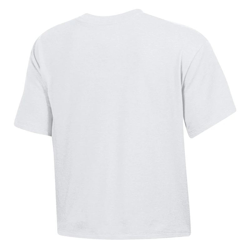 Women's Under Armour White Maryland Terrapins Essentials Icon Ultra-Soft Tri-Blend Boxy Cropped T-Shirt
