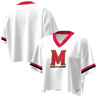T-shirt court à col en V et coupe boxy pour femme Under Armour Maryland Terrapins blanc