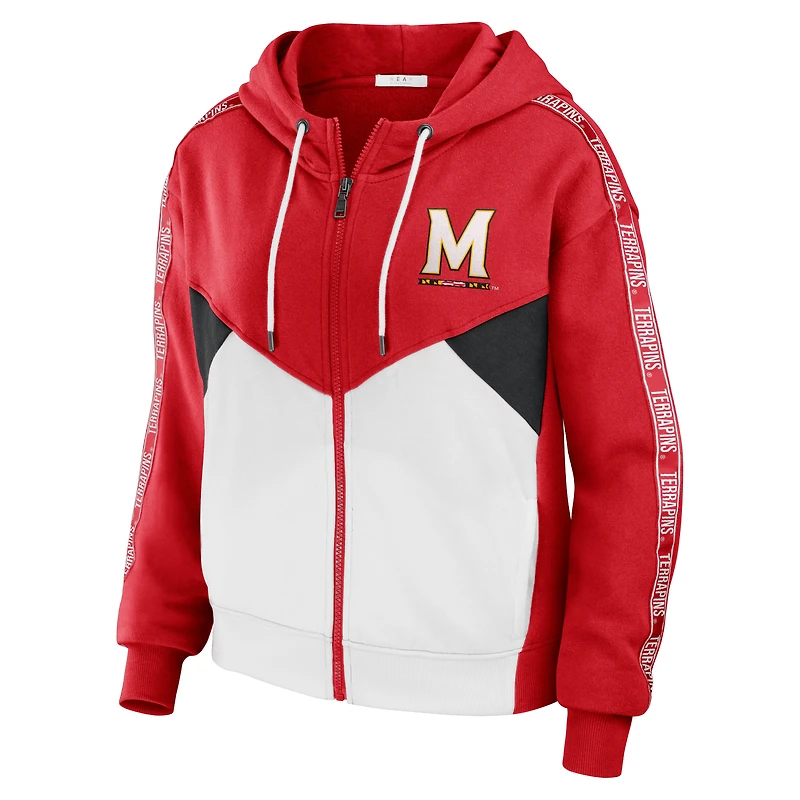 Women's WEAR by Erin Andrews Red Maryland Terrapins Colorblock Full-Zip Hoodie Jacket