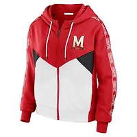 Women's WEAR by Erin Andrews Red Maryland Terrapins Colorblock Full-Zip Hoodie Jacket