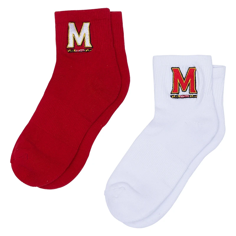 Lot de deux paires de chaussettes mi-longues ZooZatz blanches/rouges Maryland Terrapins pour femmes