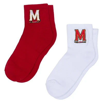 Lot de deux paires de chaussettes mi-longues ZooZatz blanches/rouges Maryland Terrapins pour femmes
