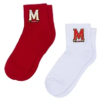 Lot de deux paires de chaussettes mi-longues ZooZatz blanches/rouges Maryland Terrapins pour femmes